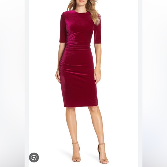 Vince Camuto Elbow Sleeve Velvet Sheath Dress - Picture 1 of 11